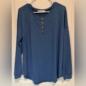 Blue Long Sleeve Henley Shirt